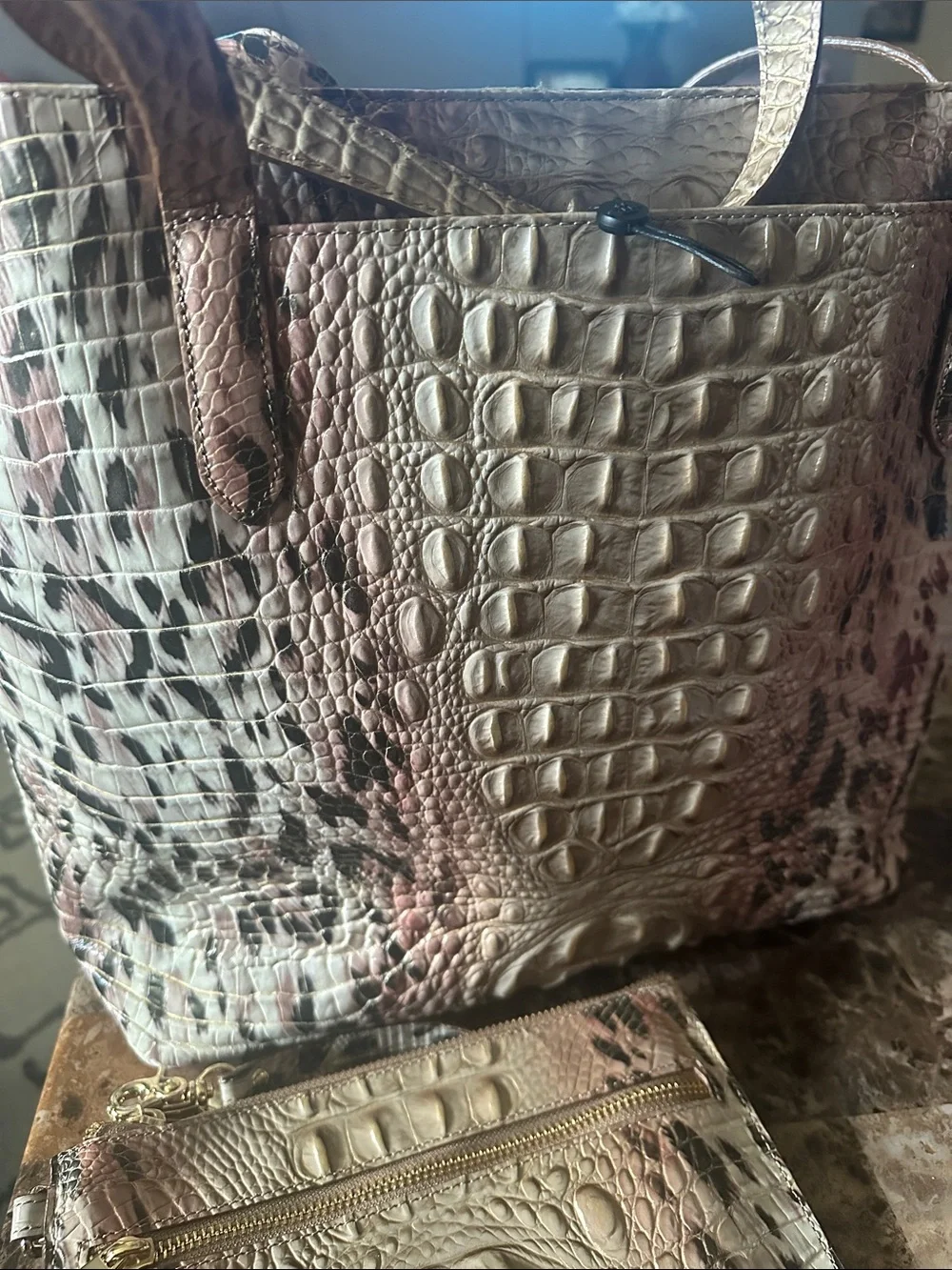 Brahmin Croc-Embossed Tote with Matching Wristlet - Taupe Pink